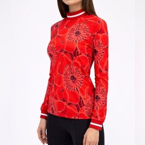 Like New Bogner Madeline Red Floral Print Long Sleeve Base Layer Top size 14